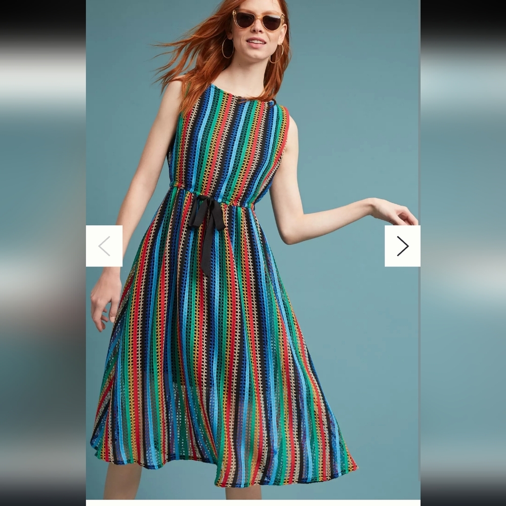 Anthropologie Eva Franco multi colored stitched overlay. Size 4. Boho stripes